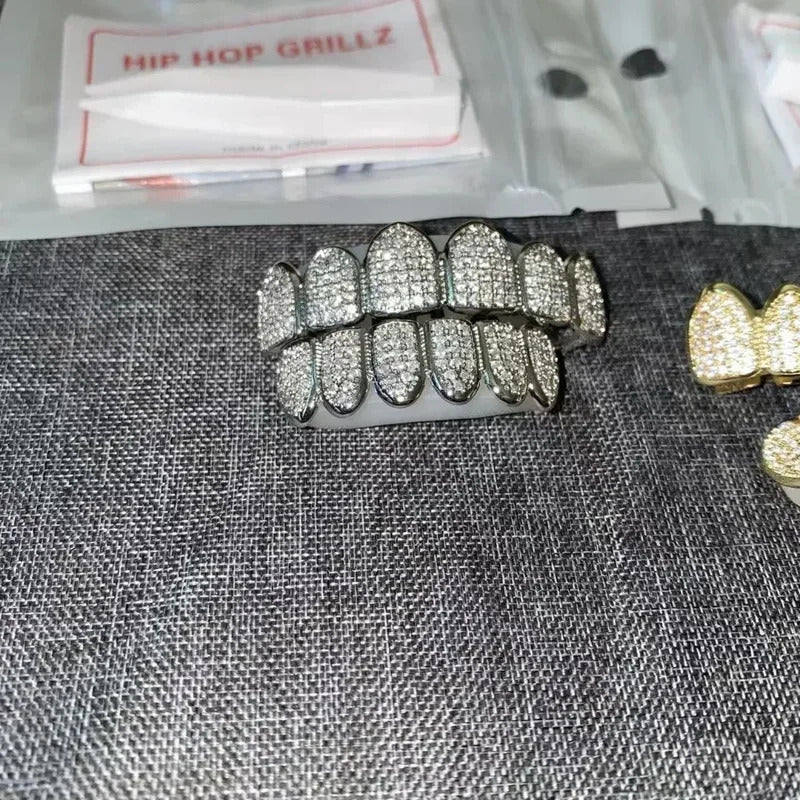 Teeth Grillz Set for Unisex Top Bottom Mouth Silver Color Teeth Grills Tooth Cap Removable Dental Fashion Body Jewelry