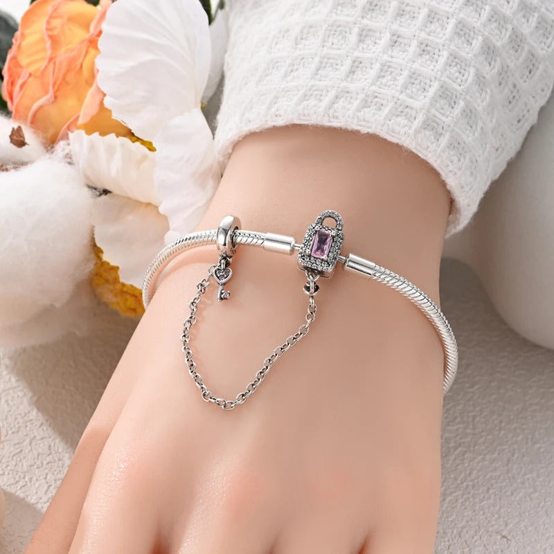 Original Bracelets 925 Silver 17-20CM Heart Safety 3mm Chain Snake Bone Bracelet Fit DIY Charms Bead Birthday Jewelry Gifts