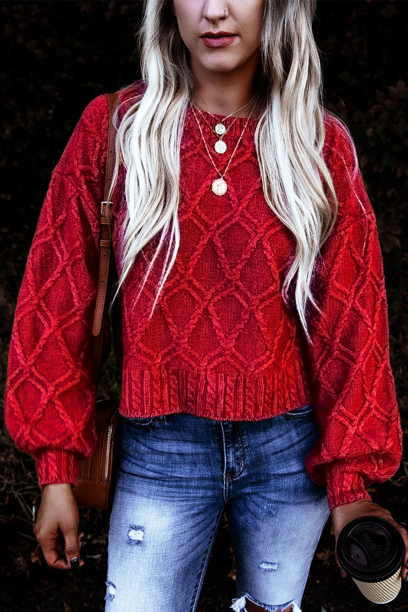 Fiery Red Festive Textured Chunky Sweater