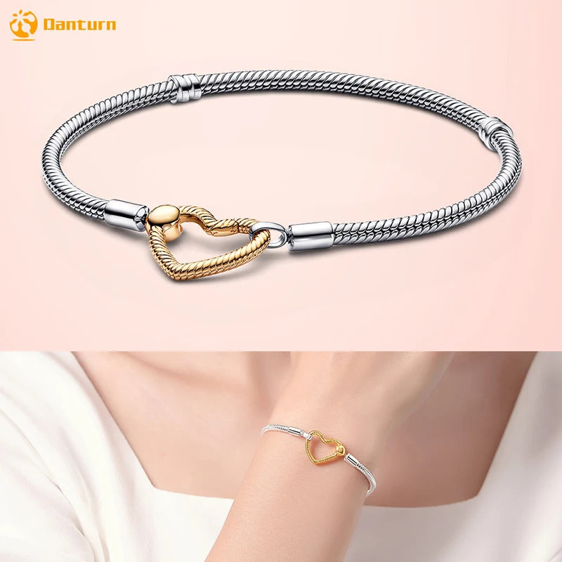 Danturn 925 Sterling Silver Bracelets Gold Heart, Butterfly Crown Women Bangles Luxury Jewelry Anniversary GIft DIY Fashions