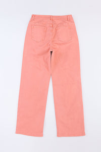 Pink High Waist Ripped Straight Leg Pocket Jeans