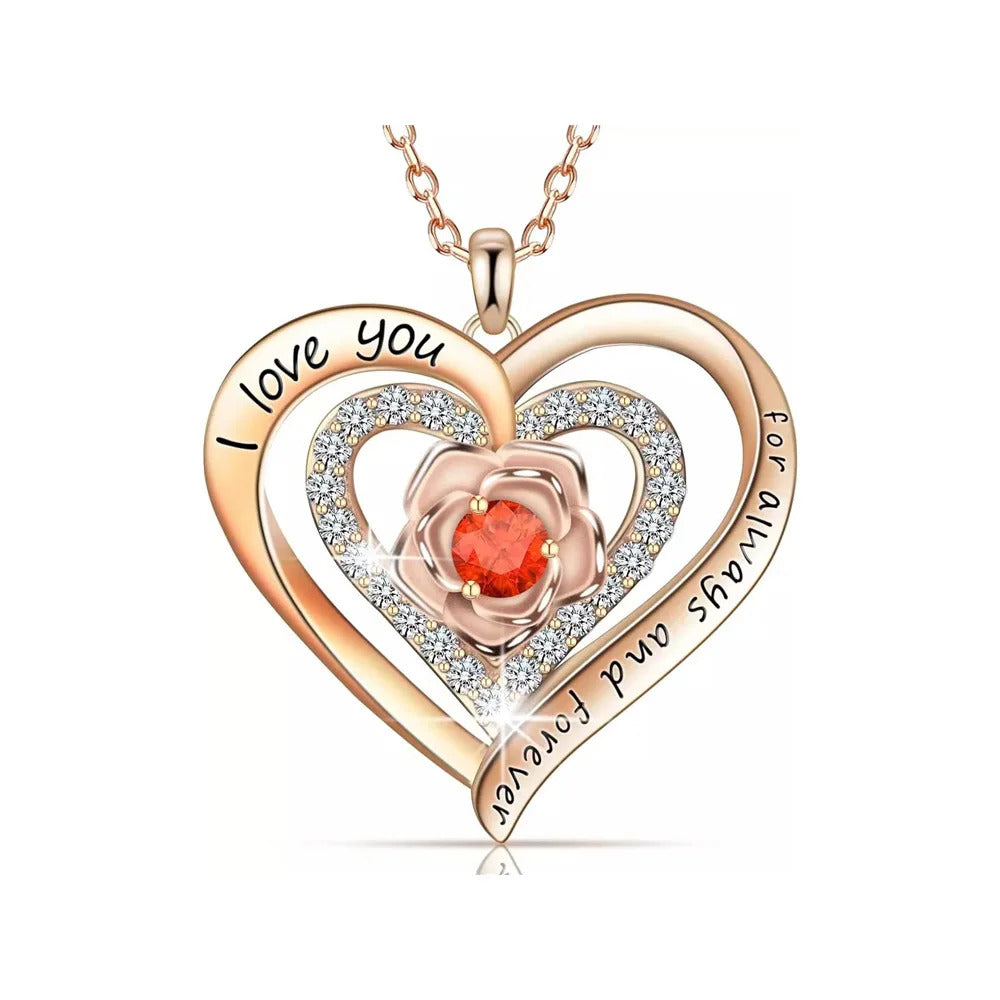 Luxury Red Zircon Pendant Necklaces With Rose Flower Gift Box For Girlfriend Women I Love You Gifts 2024 Trendy Wedding Jewelry