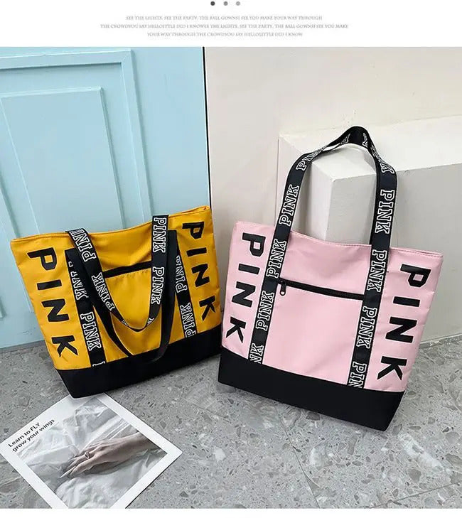 Sports Fitness Tote Bag Nylon Fabric Bags Women Handbag Pink Letter Graphic Tote Handbags Woman Shoulder Bags Casual