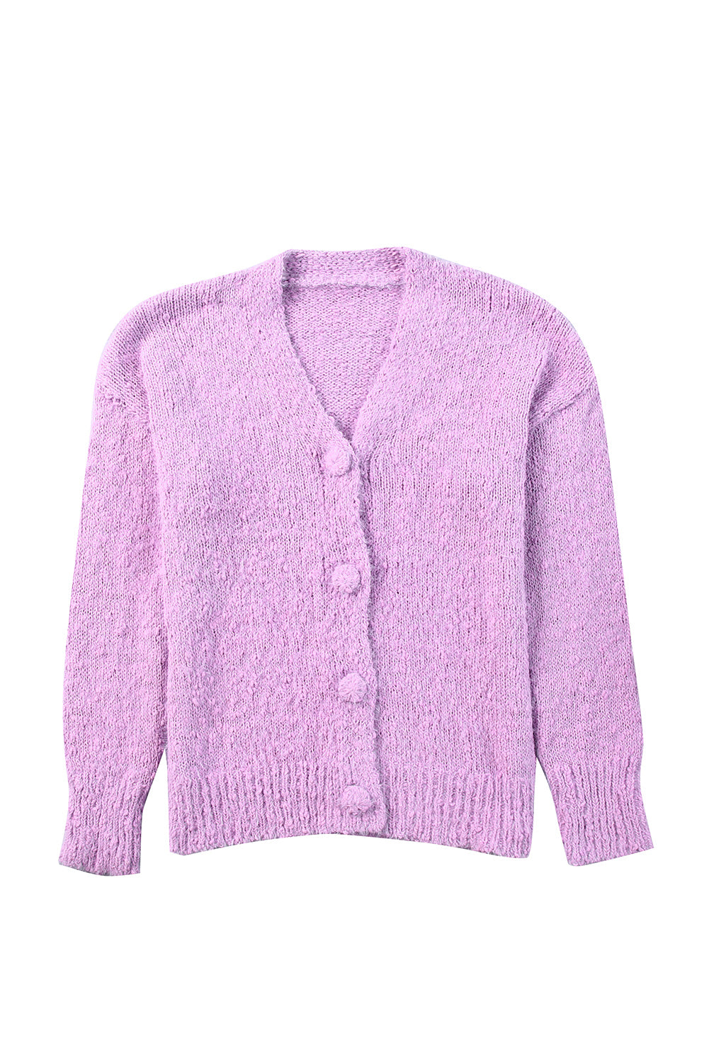 Purple V Neck Buttoned Open Front Sweater