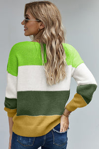 Green Pullover Colorblock Winter Sweater