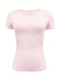 Womens Basic T-Shirts Scoop Neck Short Sleeve Crop Tops Cute Summer Tops Slim Fit Tees Y2k Clothing 2024