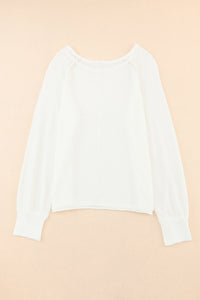 White Long Sleeve Cutout Shoulder Relaxed Sweater