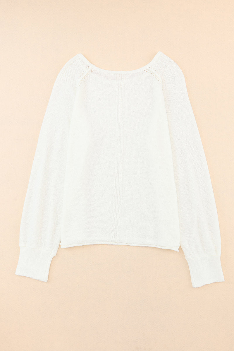 White Long Sleeve Cutout Shoulder Relaxed Sweater