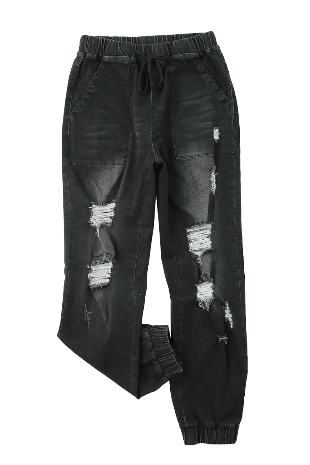 Black Pocketed Distressed Denim Jean