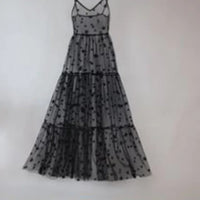 Women Spaghetti Straps Tulle See Through Long Dresses Cover Sexy See Through Baggy Ladies Stars Beach Bling Bling Long Dress