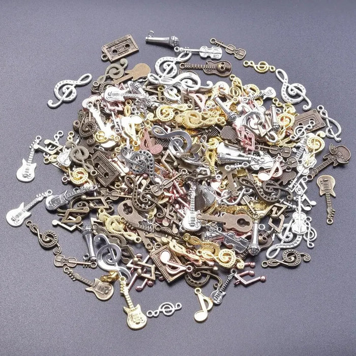 50Pcs/Lot Vintage Random Diy Bulk Violin Guitar Musical Note Charms Mixed Hip Hop Music Instruments Microphone Pendant Jewelry