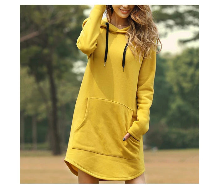 Jocoo Jolee Casual Loose Solid Women Hoodies Long Style Sweatshirt Casual Pocket Oversized Hoodie kpop Hoody Dress Pullover