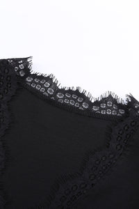 Blank Apparel - Black Sleeveless Eyelash Lace V Neck Tank Top