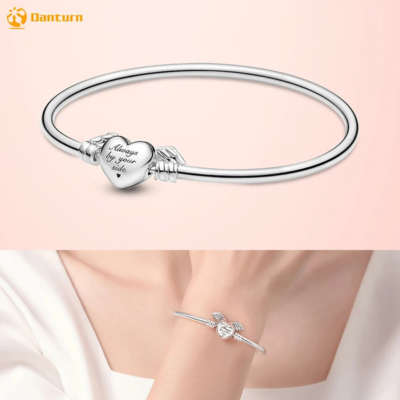 Danturn 925 Sterling Silver Bracelets Gold Heart, Butterfly Crown Women Bangles Luxury Jewelry Anniversary GIft DIY Fashions