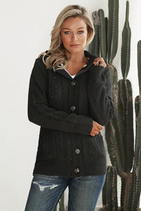 Navy Blue Long Sleeve Button-up Hooded Cardigans