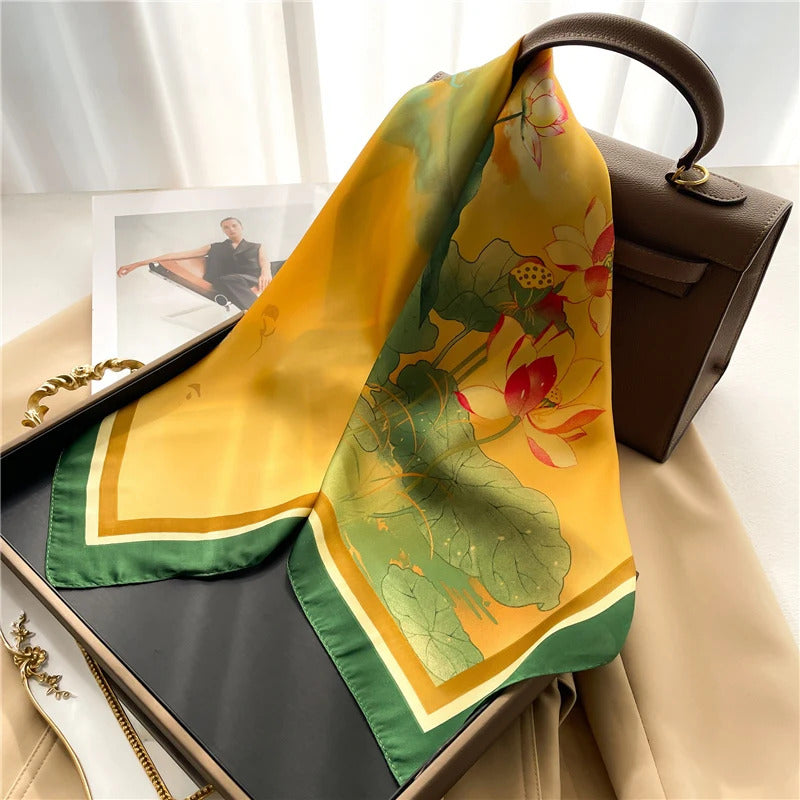 Print 70cm Silk Satin Headkerchief Women Luxury Design Neck Tie Scarf Female Hair Hand Wrist Foulard Shawl Hijab Bandana