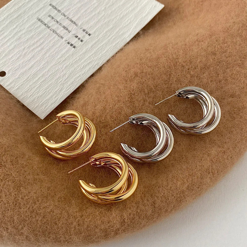 Stainless Steel Smooth Metal Chunky Hoop Earrings for Women Fashion Round Circle Hoops Statement Earrings 2024 Trendy Jewelry