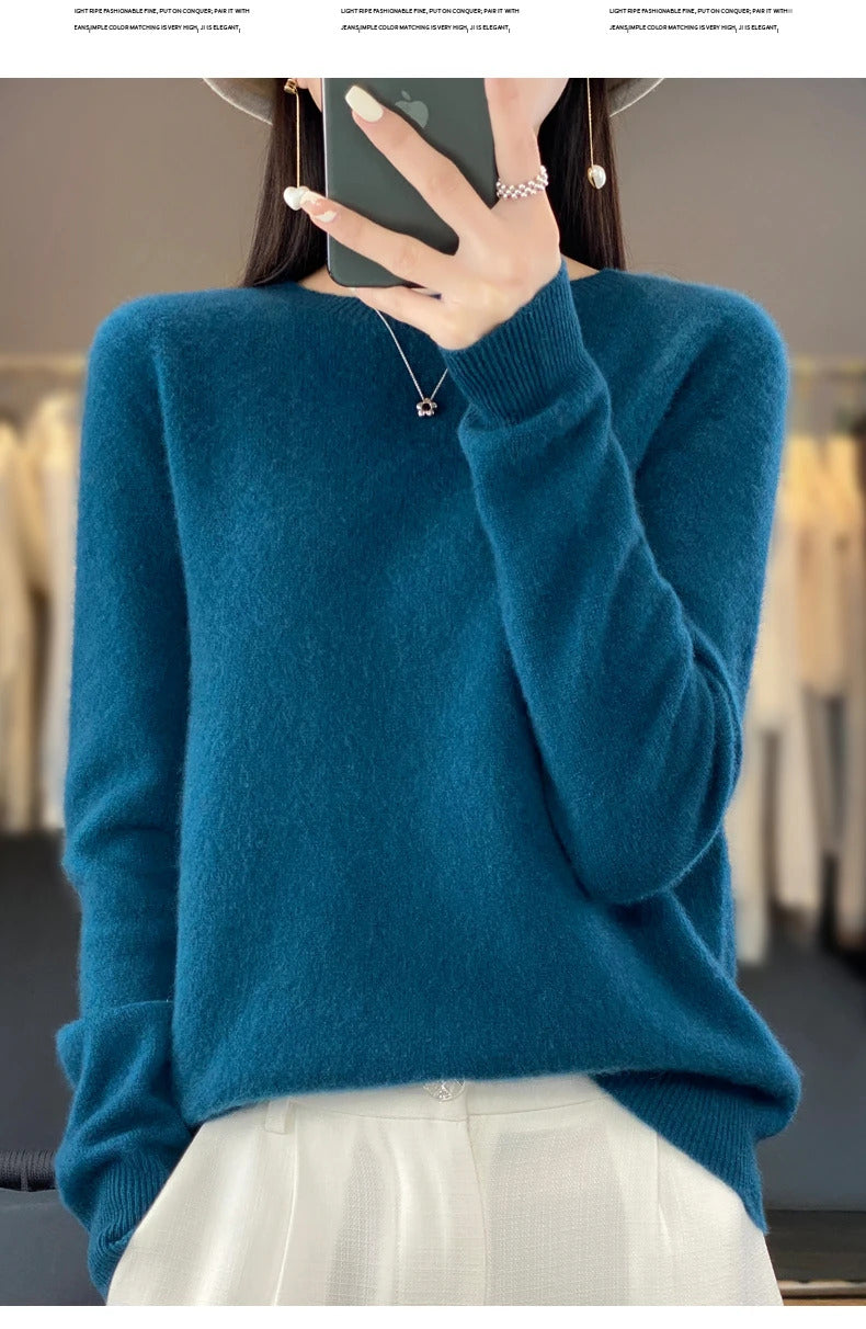 New cashmere sweater women's sweater in autumn and winter 100% merino wool fashion O-neck autumn warm pullover top