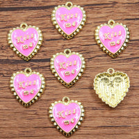 10Pcs 21 Style Mix Size Alloy Metal Drop Oil Valentine's Day Charm LOVE Heart Pendant For Enamel DIY Bracelet Jewelry Making