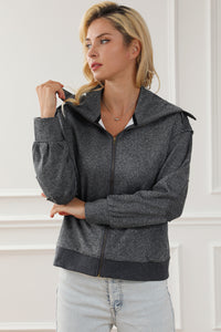 Gray Zip Front Cape Knit Jacket