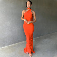 Mozision Oblique Shoulder Backless Maxi Dress For Women Gown Summer Back Strap Sleeveless Ruched Party Sexy Long Dress Vestidos