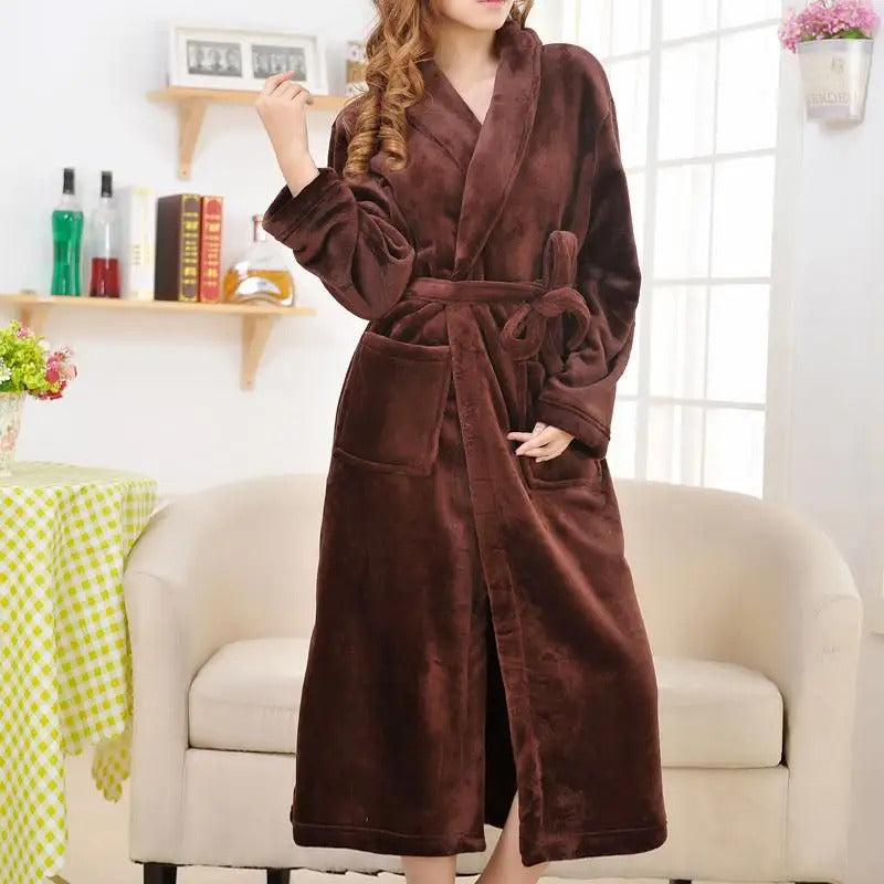 Coral Fleece Long Robe Kimono Gown Winter Warm Flannel Nightdress Bathrobe Casual Sleepwear Intimate Lingerie Thicken Homewear