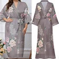 Female Long Twinset Robe Set Nightgown Spring Summer Kimono Bathrobe Gown Sexy Lace Trim Nightdress Satin Home Wear Loungewear