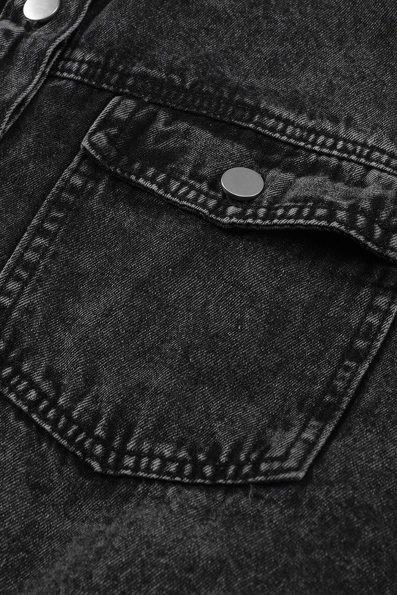 Blank Apparel - Black Pocket Raw Hem Buttoned Denim Jacket