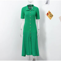 Elegant Knitted Ribbed Long Dress Women Slim Wave O-neck Short Sleeve Hip Package Dresses Female 2024 Summer Lady  Robe