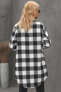 Blue Turn-down Collar Plaid Shirt Jacket