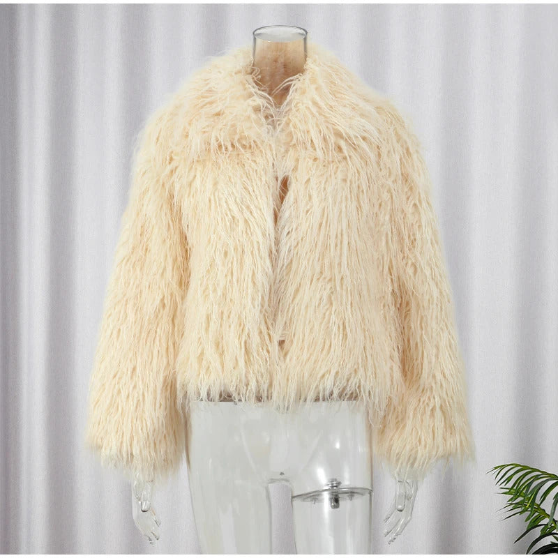 Women Fashion Solid Faux Fur Coats Autumn Elegant Warm Loose Long Sleeve Flurry Cardigan Winter Female  Thick Commute Streetwear