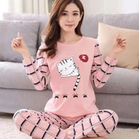 Fall and Winter Women's Suit Pajamas Long-Sleeved Long Pants Homewear Two-Piece Set Ladies Cartoon Pattern Sleepwear Loungewear