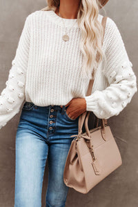 Brown Bubble Sleeve Cropped Knit Sweater