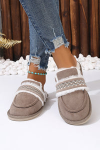 Gray Suede Wavy Striped Plush Lined Slippers