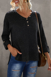 Brown Buttoned Drop Shoulder Knitted Sweater