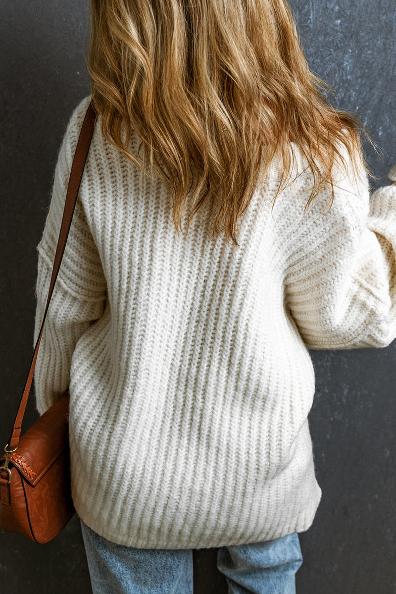 Khaki Ribbed Knit Round Neck Slouchy Chunky Sweater