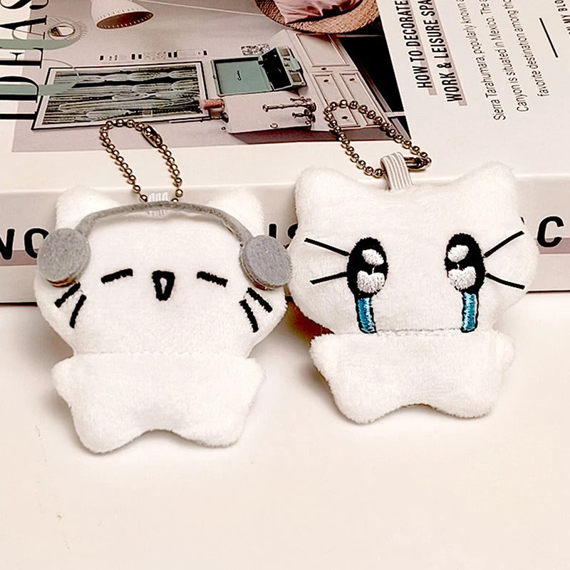 Cute Headphones Kitten Couple Keychain Mini Crying Cat Doll Plush Keyring Cartoon Dog Bee Bag Pendant Charms Backpack Decoration