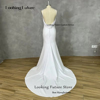 Sexy Mermaid Wedding Dress V-Neck Open Back Boho Wedding Gown Simple Plain Long Train Buttons Beach Bridal Dress Robe De Mariee