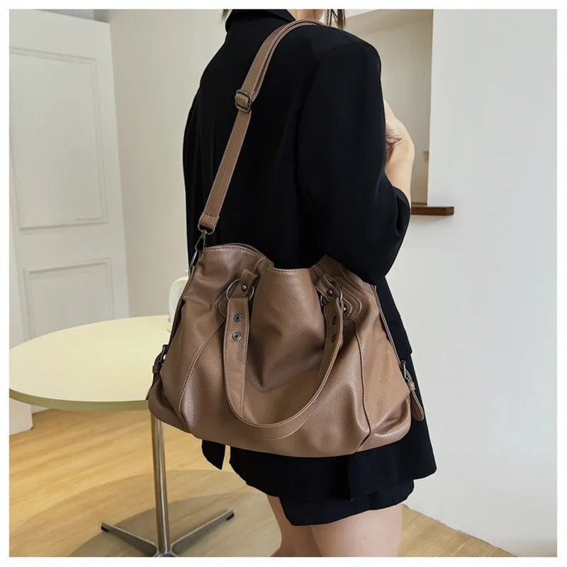 Large Capacity Black Shoulder Bags For Women Large Shopper Bag Solid Color Soft Leather Crossbody Handbag Lady Travel Tote Bag