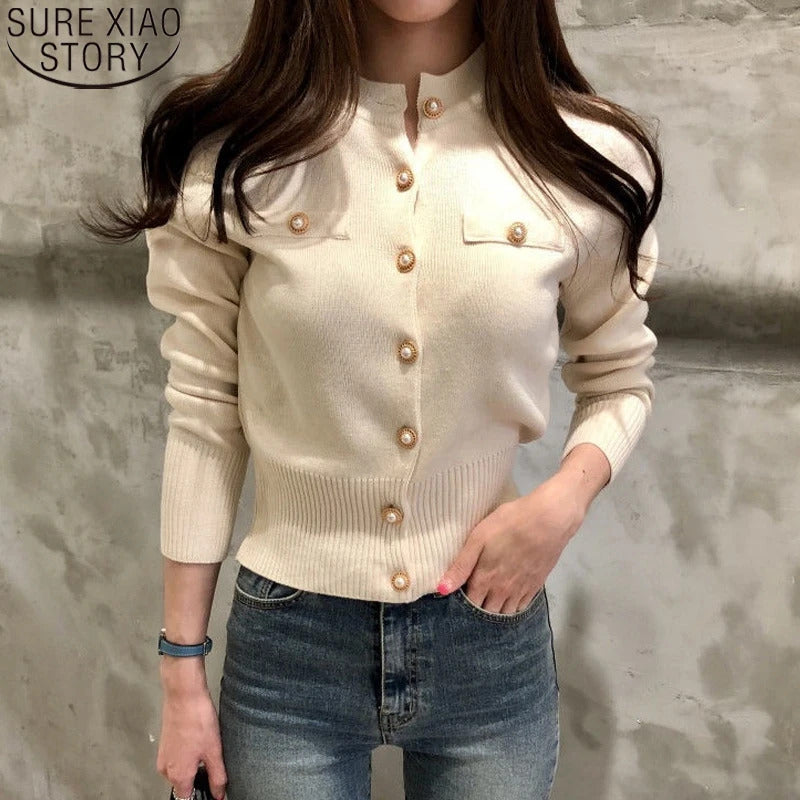 2024 Autumn Long Sleeve Fashion Women Cardigans Sweater Knitted Coat Short Casual Single Breasted Korean Slim Chic Ladies Tops