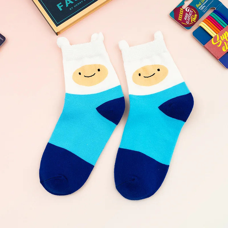 5 Pairs/Set Cartoon Funny Cute Patterned Women Socks Ins Candy Coloured Socks Suit In All Seasons For Daily