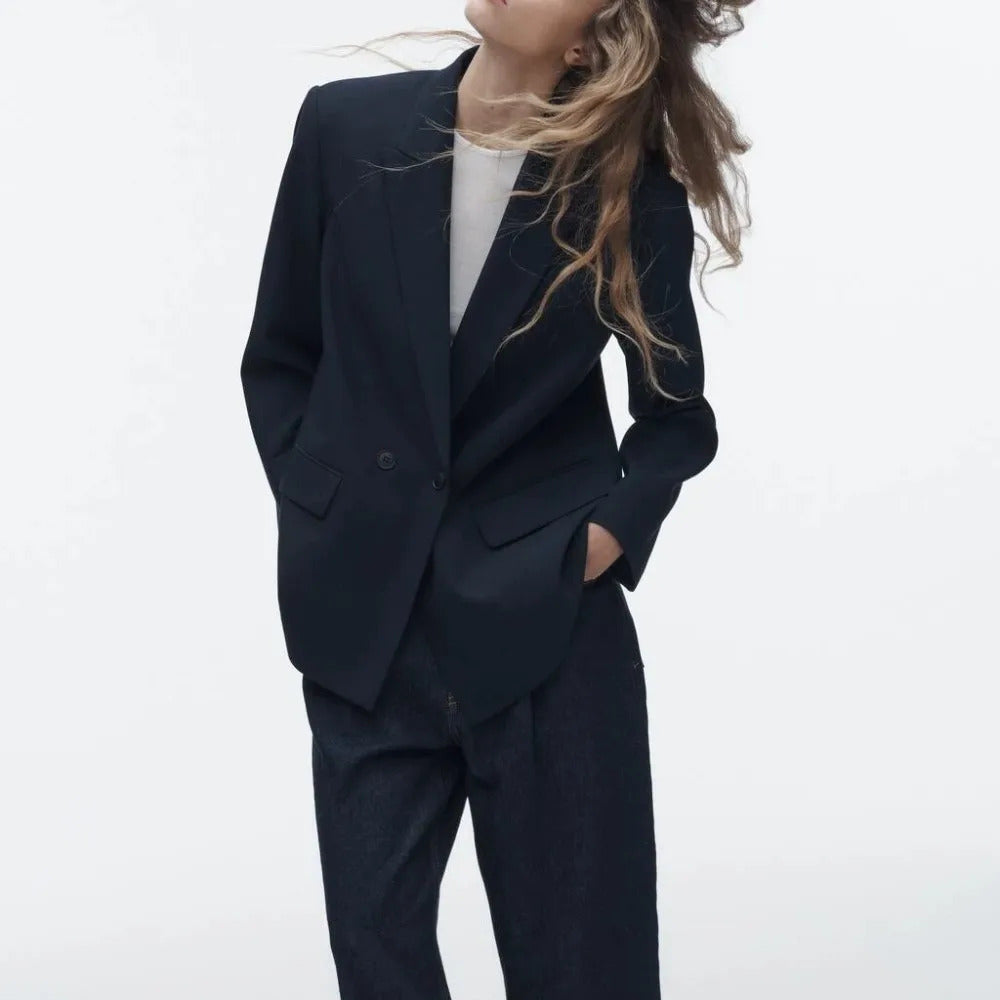 PB&ZASpring/Summer 2023 New Commuting Loose Leisure Fashion Suit Lapel Loose Double Breasted Blazer