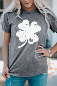 Gray St Patrick Shamrock Graphic Print Tee