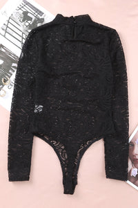 Black Long Sleeve High Neck Skinny Lace Bodysuit