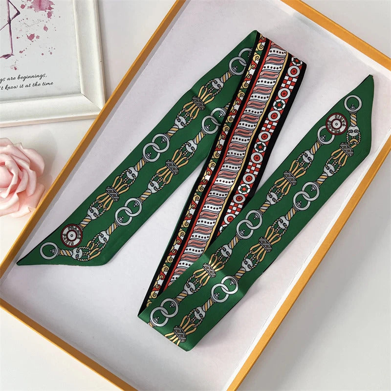 2022 Luxury Silk Scarf Slim Hair Accessories Fashion Bag Handle Ribbon Ladies Horse Print Headband Belt Ladies Fall New 60SKU