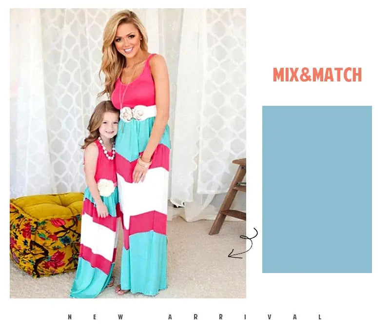 Summer Mommy and Me Family Matching Mother Daughter Dresses Clothes Striped Mom Dress Kids Child Outfits Mum Sister Baby Girl