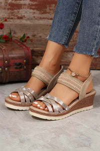 Beige Criss Cross PU Leather Platform Sandals