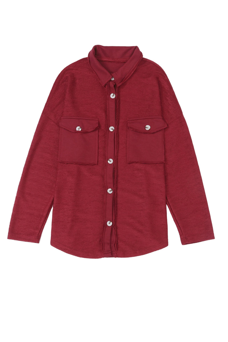 Fiery Red Contrast Flap Pockets Relaxed Shacket