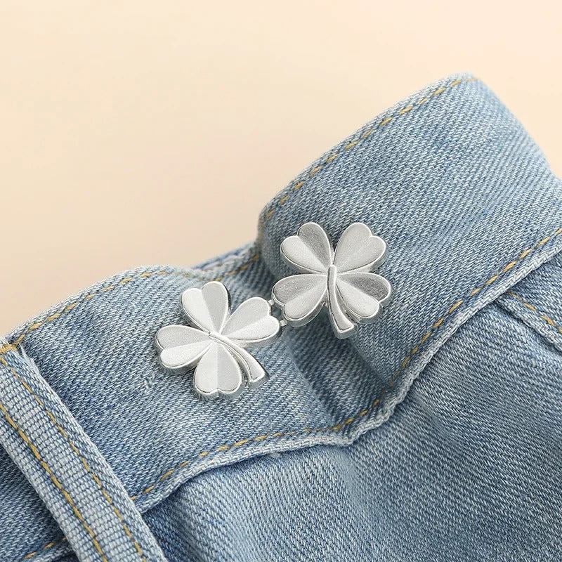 Cute Four-leaf Clover Waist Buckle Removable Nail-free Metal Jeans Pants Clips Buttons Pins DIY Waist Tightener Clothing Buckles