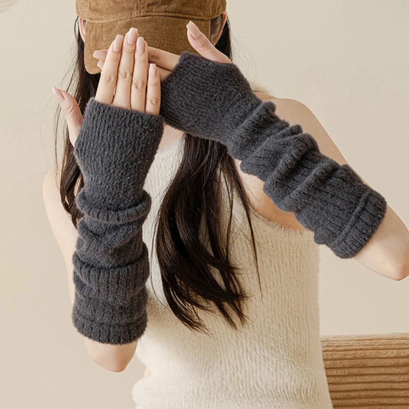 Fashion Lady Striped Long Fingerless Gloves Women Winter Arm Warmer Knitted Arm Sleeve Casual Elbow Gloves Christmas Gifts Hot